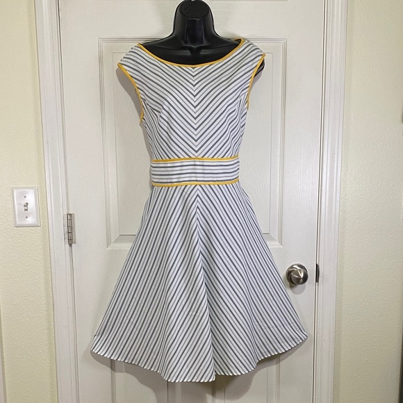 London Style Dresses & Skirts - London Style Collection Striped Midi Dress with Yellow Trim Size 12